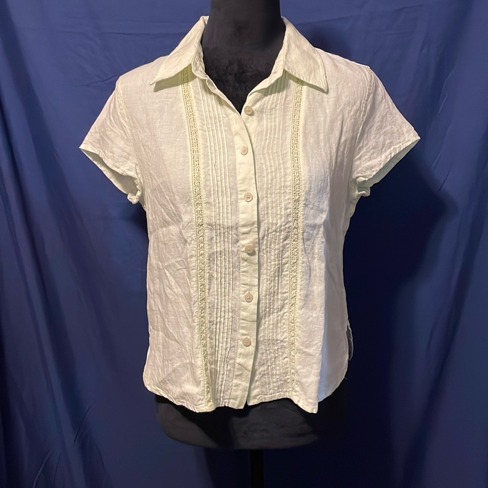 J. Jill Short sleeve linen blouse light yellow